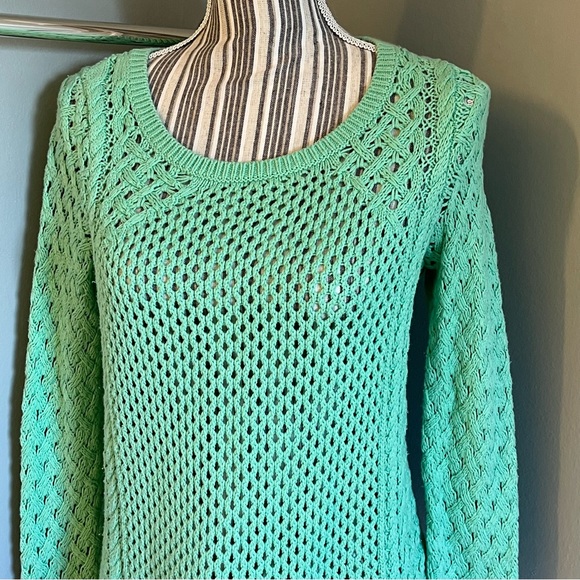 Moth Womens Sweater Long Sleeve Green Open Chunky Knit Pullover Cotton Blend S - Picture 2 of 13